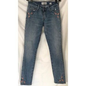 Lucky Brand Ankle Cheville Lolita Skinny Embroidered Floral Rigid Denim Sz 00/24